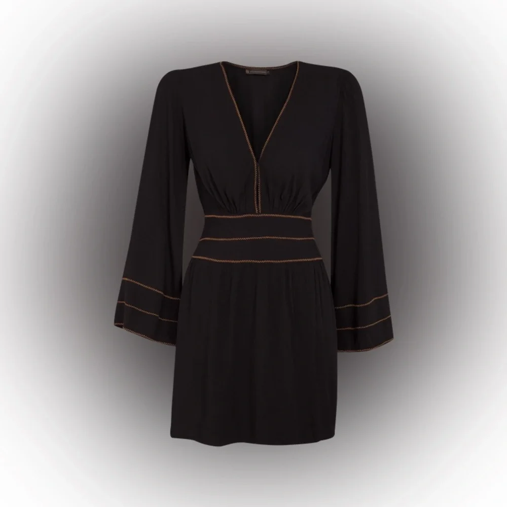 ViX Black Mini Dress Long Sleeve Deep V Waist Detail Resort Luxury NWT Size XS - Picture 5 of 15